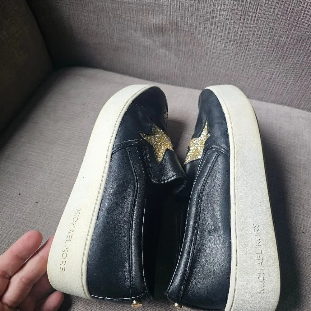 Michael Kors black and gold star slip on shoes. Sz 7
